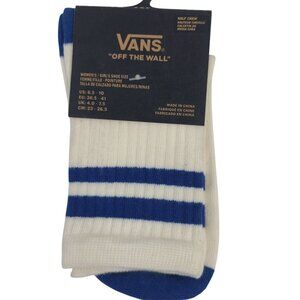 Vans Womens Blue & White Half-Crew Socks For Shoe Sizes 6.5-10 - Cotton Blend